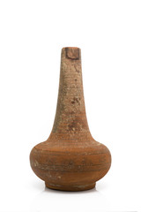 Antique clay jug isolated on white background