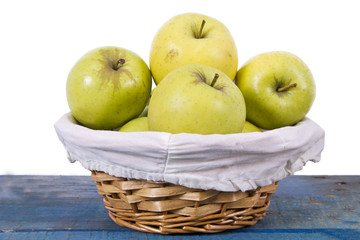 apples on blue background