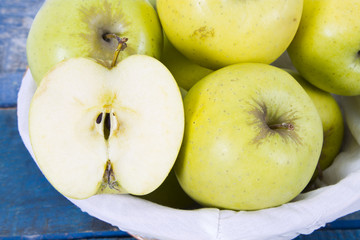 apples on blue background