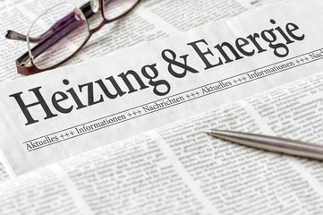 Zeitung mit der Überschrift Heizung und Energie