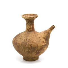 Antique clay ewer isolated on white background