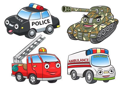 police fire ambulance tank cartoon