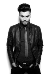 Handsome business man wearing a leather jacket