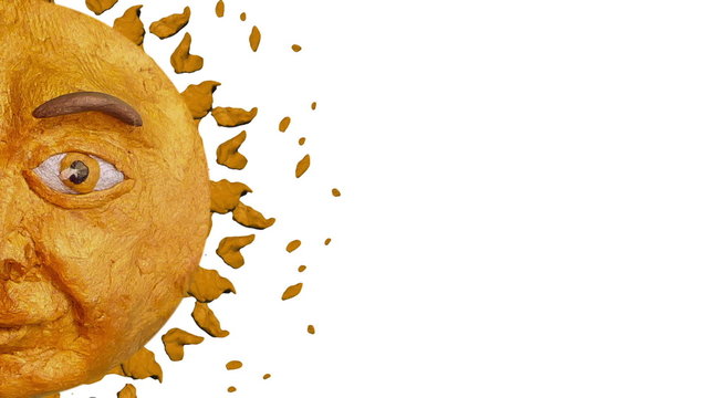 Funny clay Sun with face, stop motion, loop, alpha.