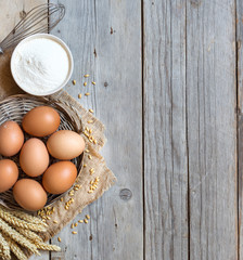 Chicken eggs, wheat and flour