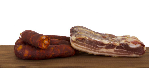 sausages and bacon on the table