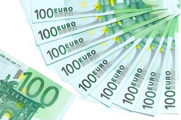 Banknotes of 100 euro and part of 100 euro banknote