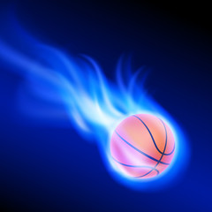 Obraz premium Burning basketball on blue fire