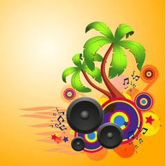 Tropical disco dance background with speakers