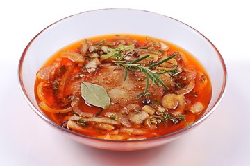 Meat, Pork in marinade on a glass plate