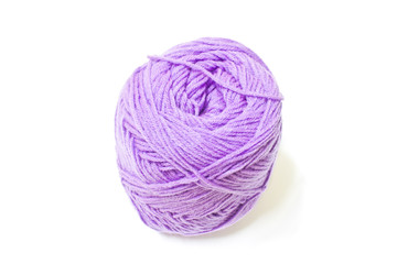 Violet yarn on white background