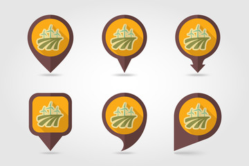 Obraz premium Windmill field flat mapping pin icon with long shadow