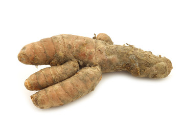 turmeric(Curcuma longa) roots  on a white background