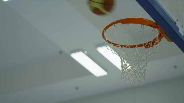 Three basketballs passing through the hoop consecutively