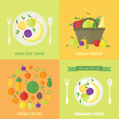 Vector banners, card with fresh fruits and berries