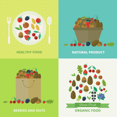 Banners with nuts and berries. Vector illustration