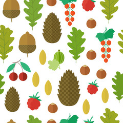 Seamless pattern with nuts and berries. Vector illustration