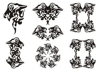 Tribal wavy dragon set. Black on the white
