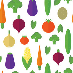 Seamless pattern with vegetables and fruits. Vector background