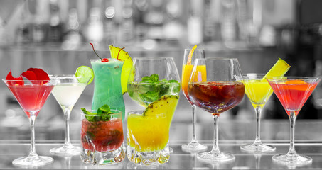 selection of cocktails on black and white background