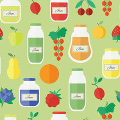 Seamless pattern with jars of jam in flat style