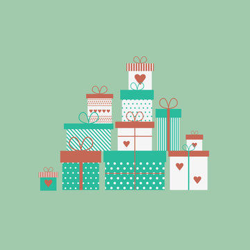 Card with gift boxes. Vector illustration