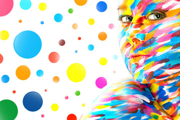 Portrait of the bright beautiful girl with art colorful make-up