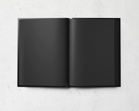 black open book on white concrete. 3d render