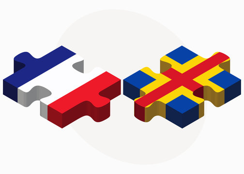 France and Aaland Islands Flags in puzzle