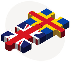 United Kingdom and Aaland Islands Flags in puzzle