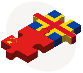 China and Aaland Islands Flags in puzzle