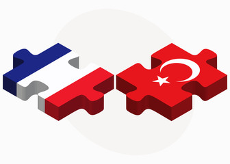 France and Turkey Flags in puzzle