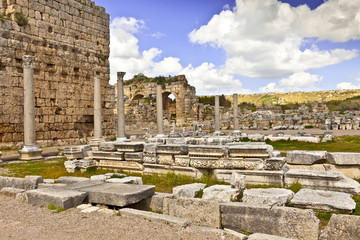 Fototapeta na wymiar Ruins of Perge an ancient Anatolian city in Turkey.