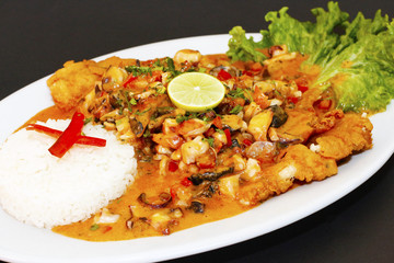 PERUVIAN FOOD: fried fish meal with rice 