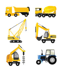 Vector flat construction cars icon set
