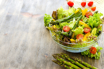 Fresh mix salad with green asparagus for healthy snack