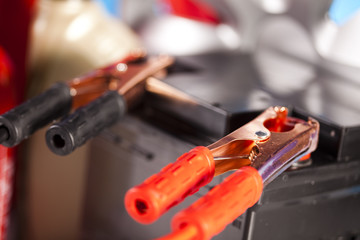 Set of auto parts, car battery on vivid moto concept