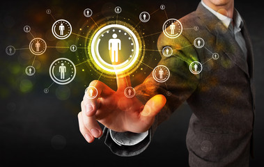 Modern businessman touching future technology social network but