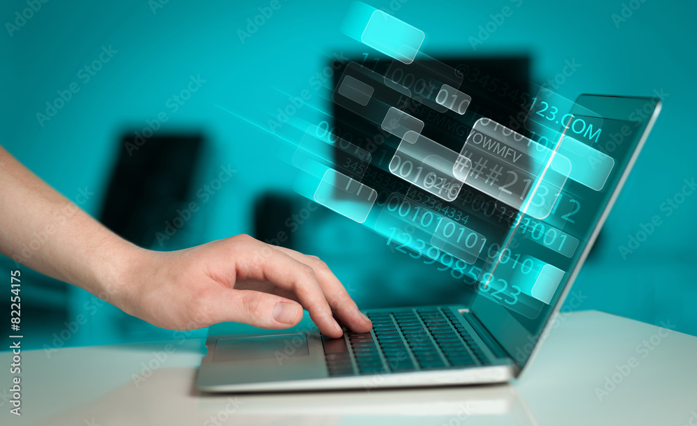 Aufkleber close up of man typing on laptop computer