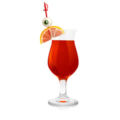 Bloody cocktail with the eyeball and grapefruit.