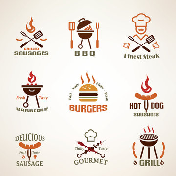 Set of vintage barbecue and grill labels, badges and design elem
