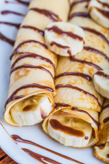 Pancakes with bananas and chocolate