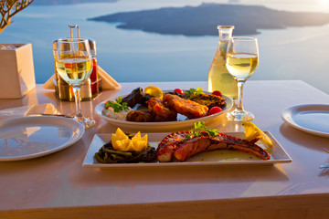 Dinner for two and the sea sunset