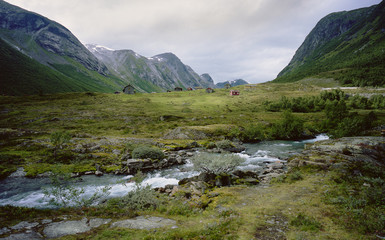 Naklejka na ściany i meble Valley in the mountains, Norway