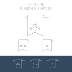 Set of line art ribbon bookmark elements. Stars for rating