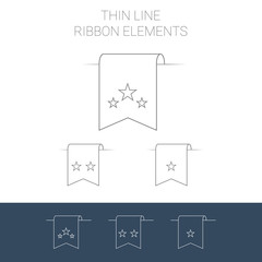 Set of line art ribbon bookmark elements. Stars for rating