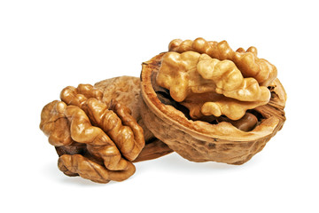 Dried walnuts isolated on white background