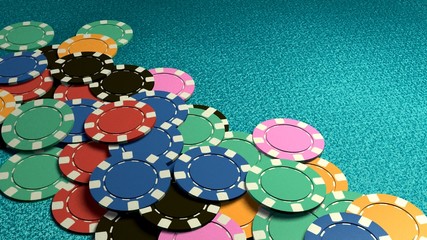 many of casino chips blue table