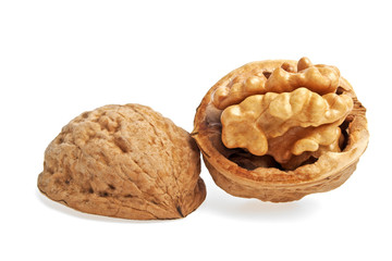 Dried walnuts isolated on white background