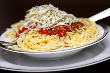 Spaghetti served